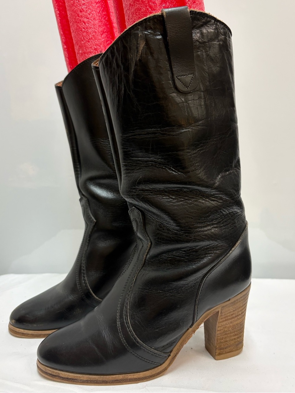 Vintage 1970s/1980s Hanna Leather Slouchy Heeled Boots Size 4 fits US 6.5-7 - Picture 3 of 12